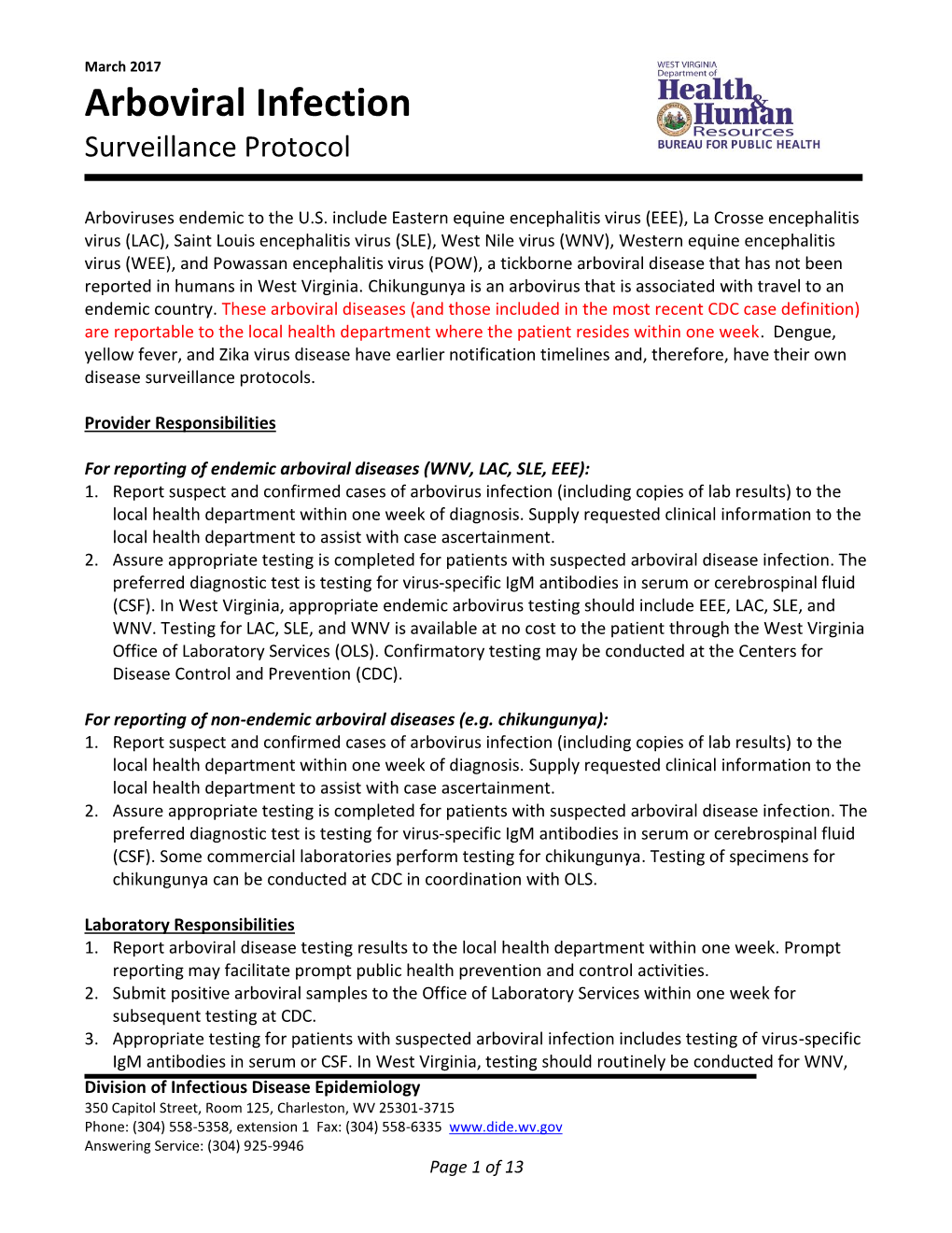 Arboviral Infection Surveillance Protocol