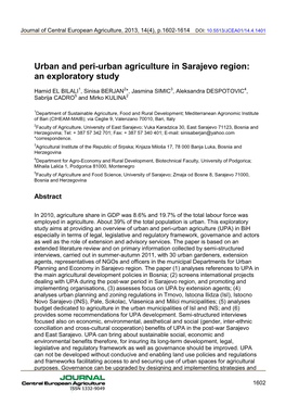 Urban and Peri-Urban Agriculture in Sarajevo Region: an Exploratory Study