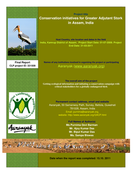 Conservation Initiatives for Greater Adjutant Stork in Assam, India Aaranyak