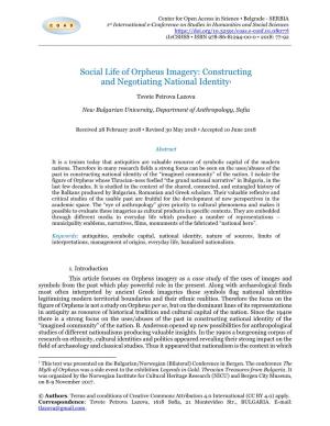 Social Life of Orpheus Imagery: Constructing and Negotiating National Identity1