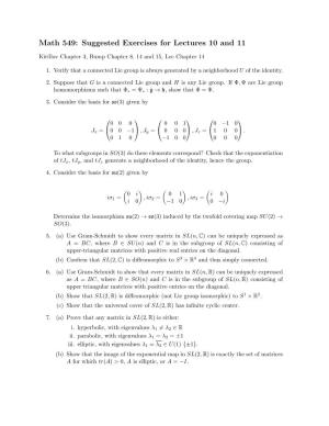 Math 549: Suggested Exercises for Lectures 10 and 11