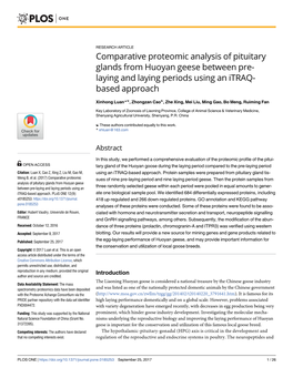 Comparative Proteomic Analysis of Pituitary Glands from Huoyan Geese Between Pre- Laying and Laying Periods Using an Itraq- Based Approach