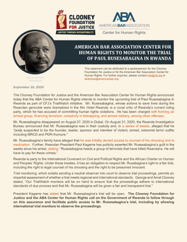 American Bar Association Center for Human Rights to Monitor the Trial of Paul Rusesabagina in Rwanda