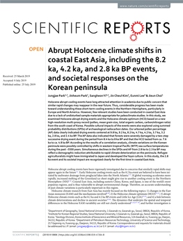 Abrupt Holocene Climate Shifts in Coastal East Asia, Including the 8.2