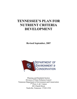 Tennessee's Plan for Nutrient Criteria Development