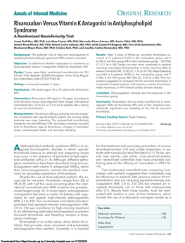 Rivaroxaban Versus Vitamin K Antagonist in Antiphospholipid