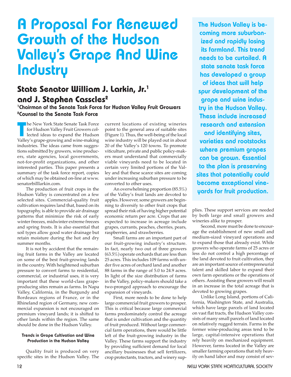 A Proposal for Renewed Growth of the Hudson Valley's Grape and Wine Industry