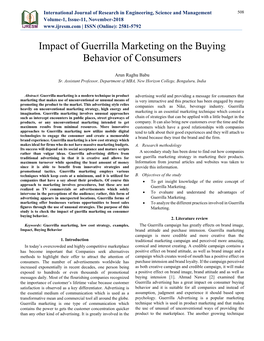 Impact of Guerrilla Marketing on the Buying Behavior of Consumers