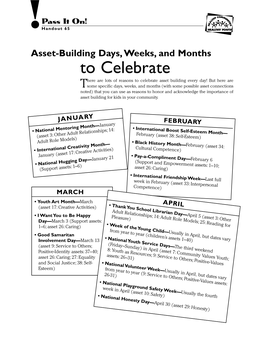 Asset-Building Days, Weeks, Months to Celebrate