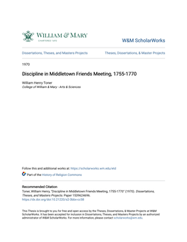 Discipline in Middletown Friends Meeting, 1755-1770