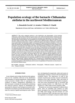 Population Ecology of the Barnacle Chtliamalus Stellatus in the Northwest Mediterranean