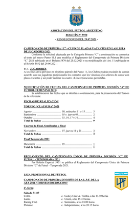 Asociación Del Fútbol Argentino Boletín Nº 5950 - Resoluciones Del 29.07.2021