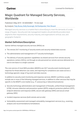 Magic Quadrant for Managed Security Services, Worldwide