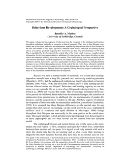 Behaviour Development: a Cephalopod Perspective