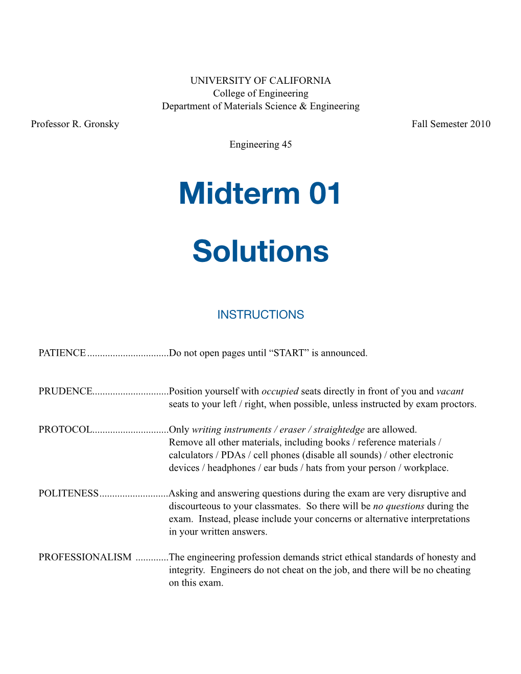 Midterm 01 Solutions