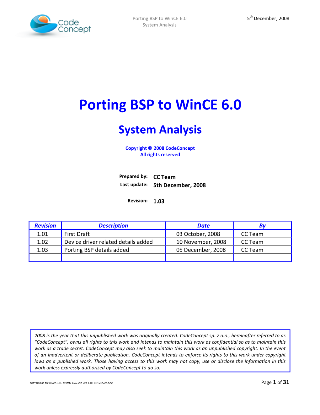 Porting BSP to Wince 6.0 5Th December, 2008 System Analysis