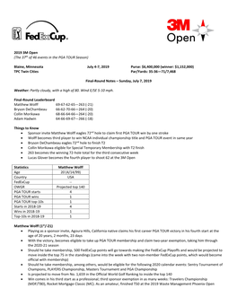 2019 3M Open (The 37Th of 46 Events in the PGA TOUR Season)