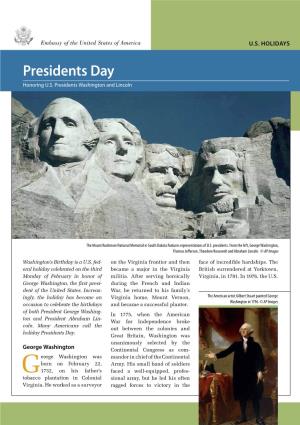Presidents Day Honoring U.S