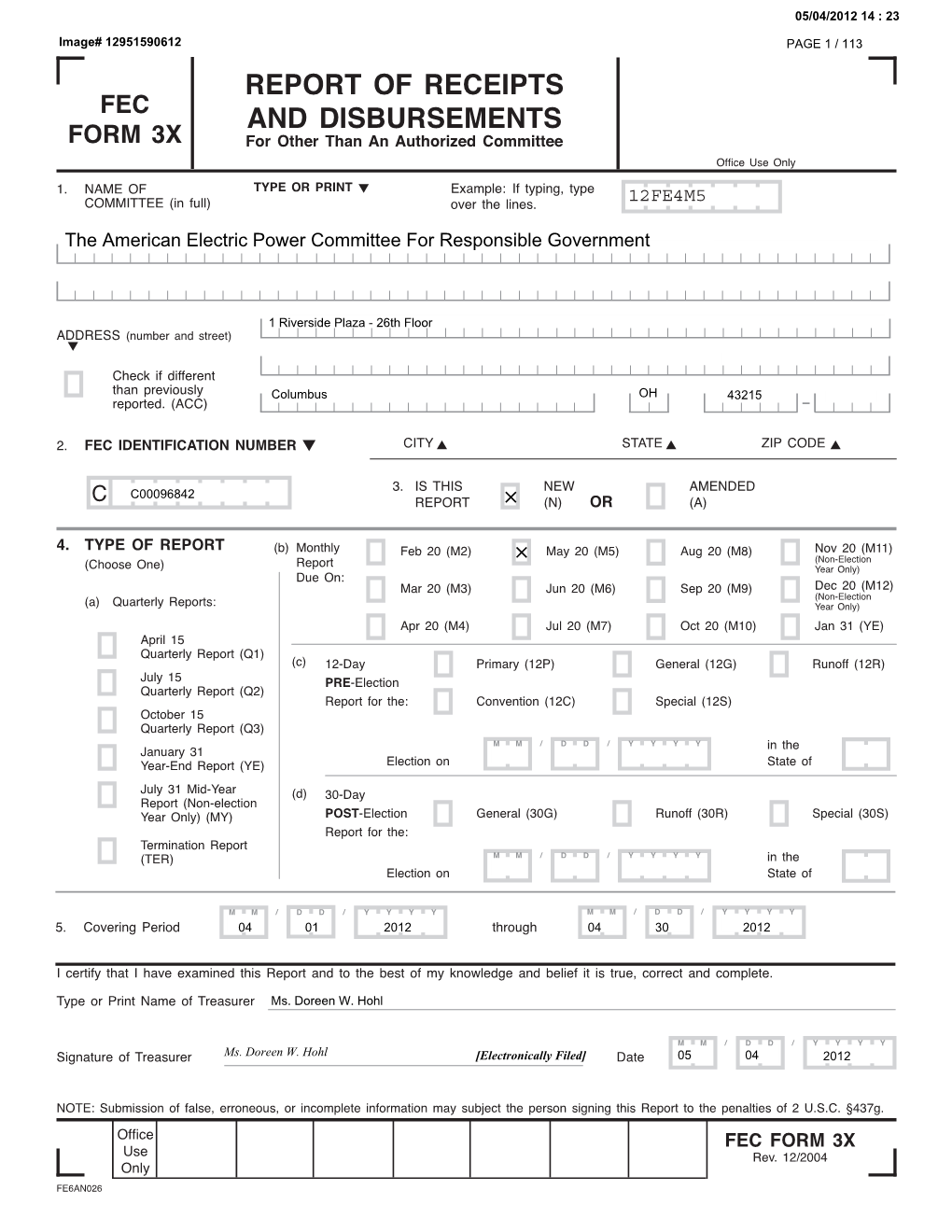 Report of Receipts and Disbursements