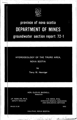 Hydrogeology of the Truro Area (Hennigar, 1972)