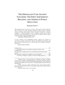 The Originalist Case Against Vouchers: the First Amendment, Religion, and American Public Education