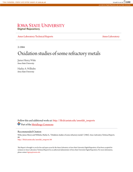 Oxidation Studies of Some Refractory Metals James Henry Witte Iowa State University
