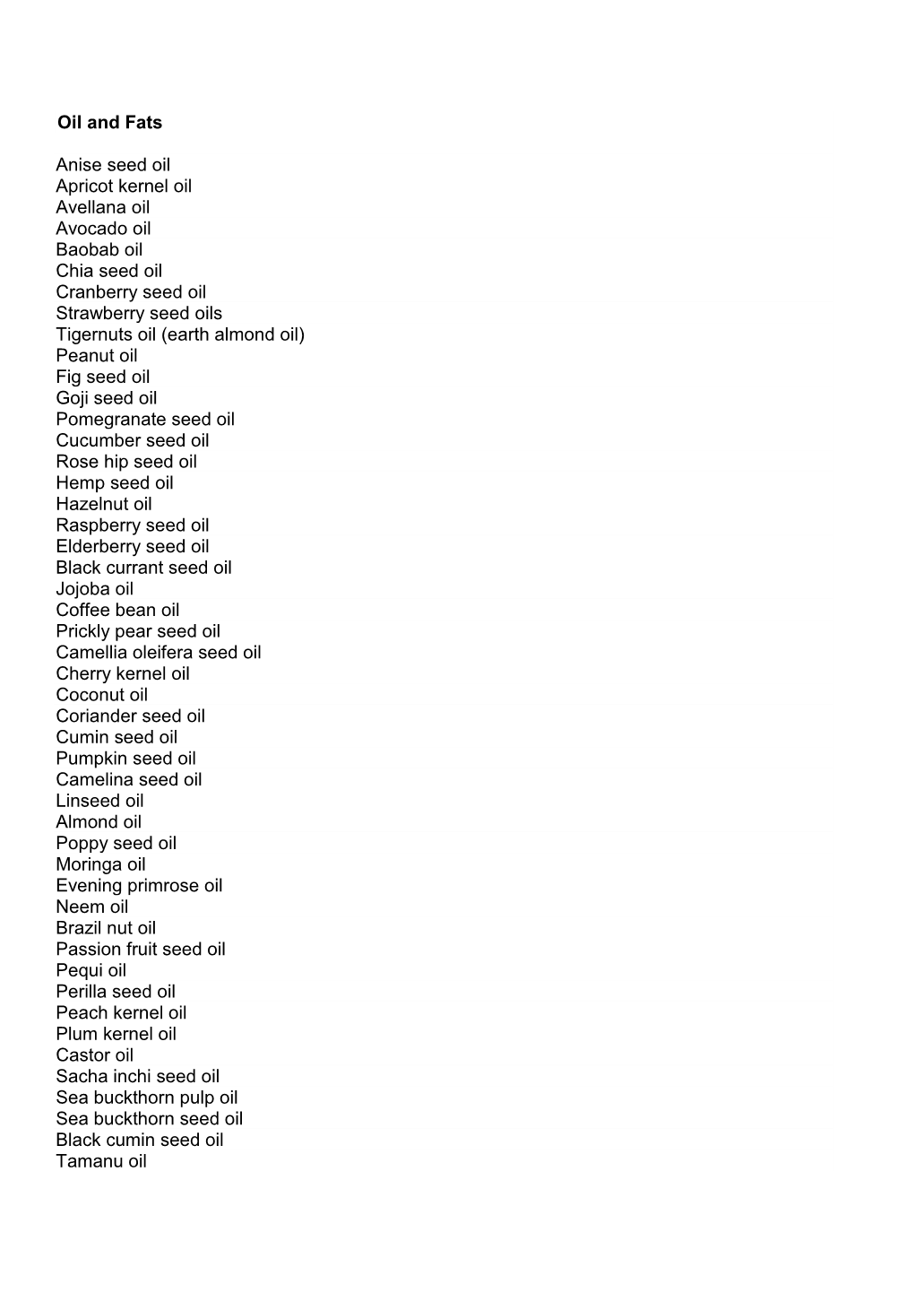 Oil and Fats Anise Seed Oil Apricot Kernel Oil Avellana Oil Avocado Oil