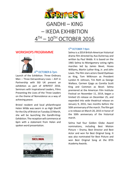 Gandhi – King – Ikeda Exhibition 4Th – 10Th October 2016