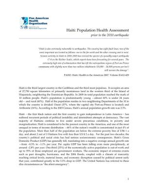 Haiti Population Health Assessment Pre-Earthquake