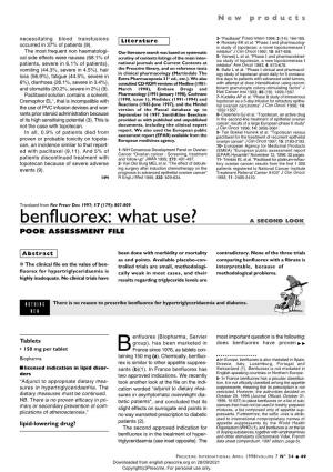Benfluorex: What Use? a SECOND LOOK POOR ASSESSMENT FILE