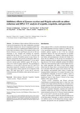 Inhibitory Effects of Synurus Excelsus and Weigela Subsessilis on Aldose Reductase and HPLC-UV Analysis of Scopolin, Scopoletin, and Quercetin