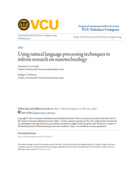 Using Natural Language Processing Techniques to Inform Research on Nanotechnology Nastassja A