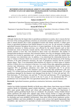 Determination of Damage Amount and Agricultural Insurance Support Status of Greenhouses Damaged by Natural Disasters in Antalya