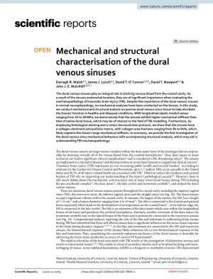 Mechanical and Structural Characterisation of the Dural Venous Sinuses Darragh R