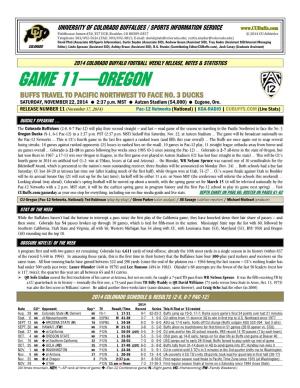 Game 11—Oregon Buffs Travel to Pacific Northwest to Face No