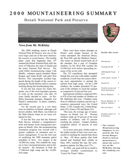 2000 MOUNTAINEERING SUMMARY Denali National Park and Preserve