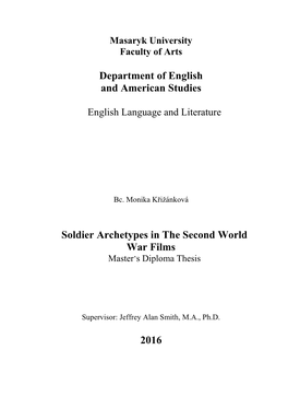 Department of English and American Studies Soldier Archetypes in the Second World War Films 2016