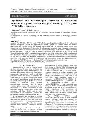 Degradation and Microbiological Validation of Meropenem Antibiotic in Aqueous Solution Using UV, UV/H2O2, UV/Tio2 and UV/Tio2/H2O2 Processes