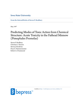 Predicting Modes of Toxic Action from Chemical Structure: Acute Toxicity in the Fathead Minnow (Pimephales Promelas) Steven P
