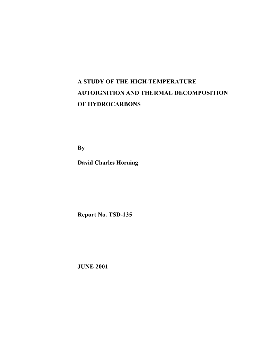 (2001). a Study of the High-Temperature Autoignition And