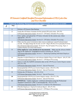 CPI Checklist for Cycles One And