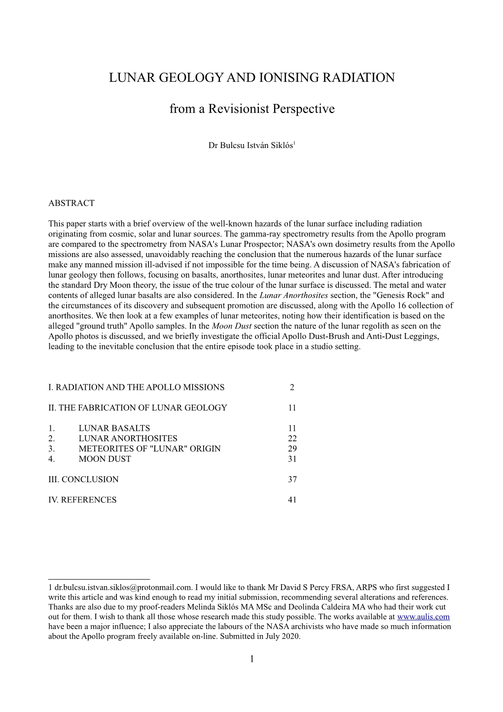 LUNAR GEOLOGY and IONISING RADIATION from a Revisionist Perspective