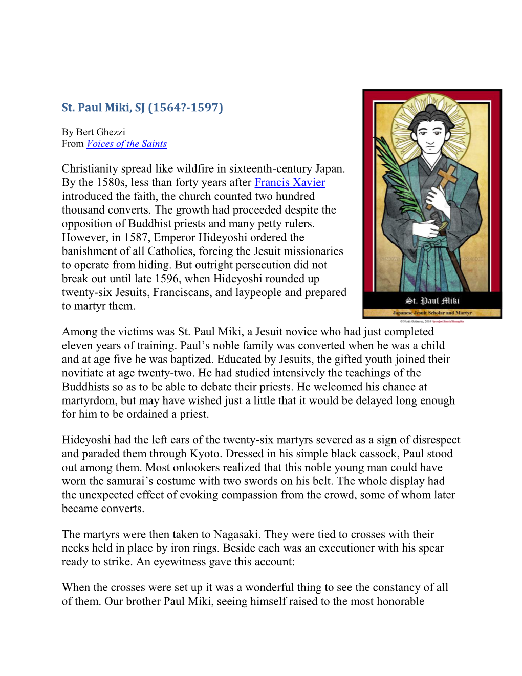 St. Paul Miki, SJ (1564?-1597)