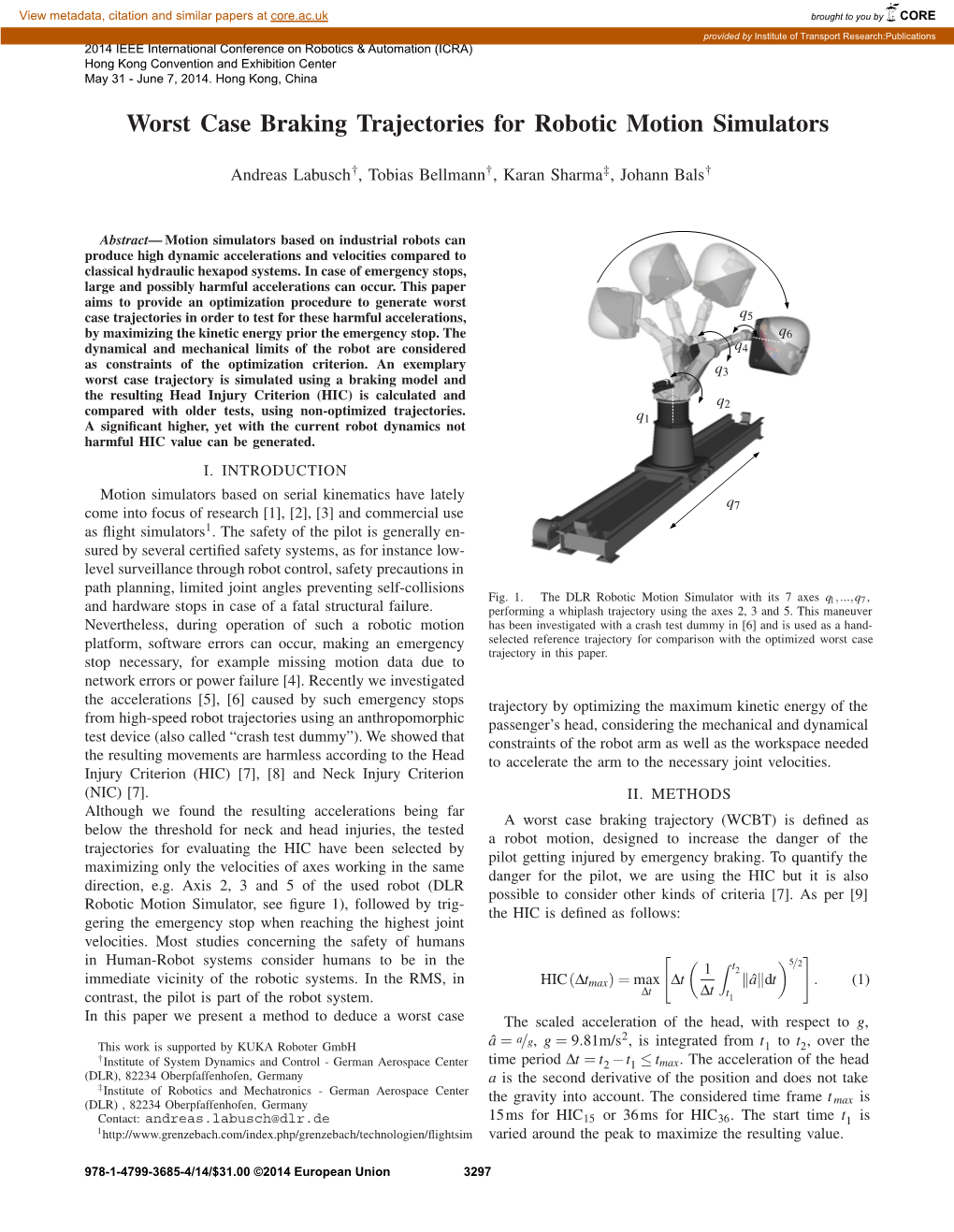 Worst Case Braking Trajectories for Robotic Motion Simulators