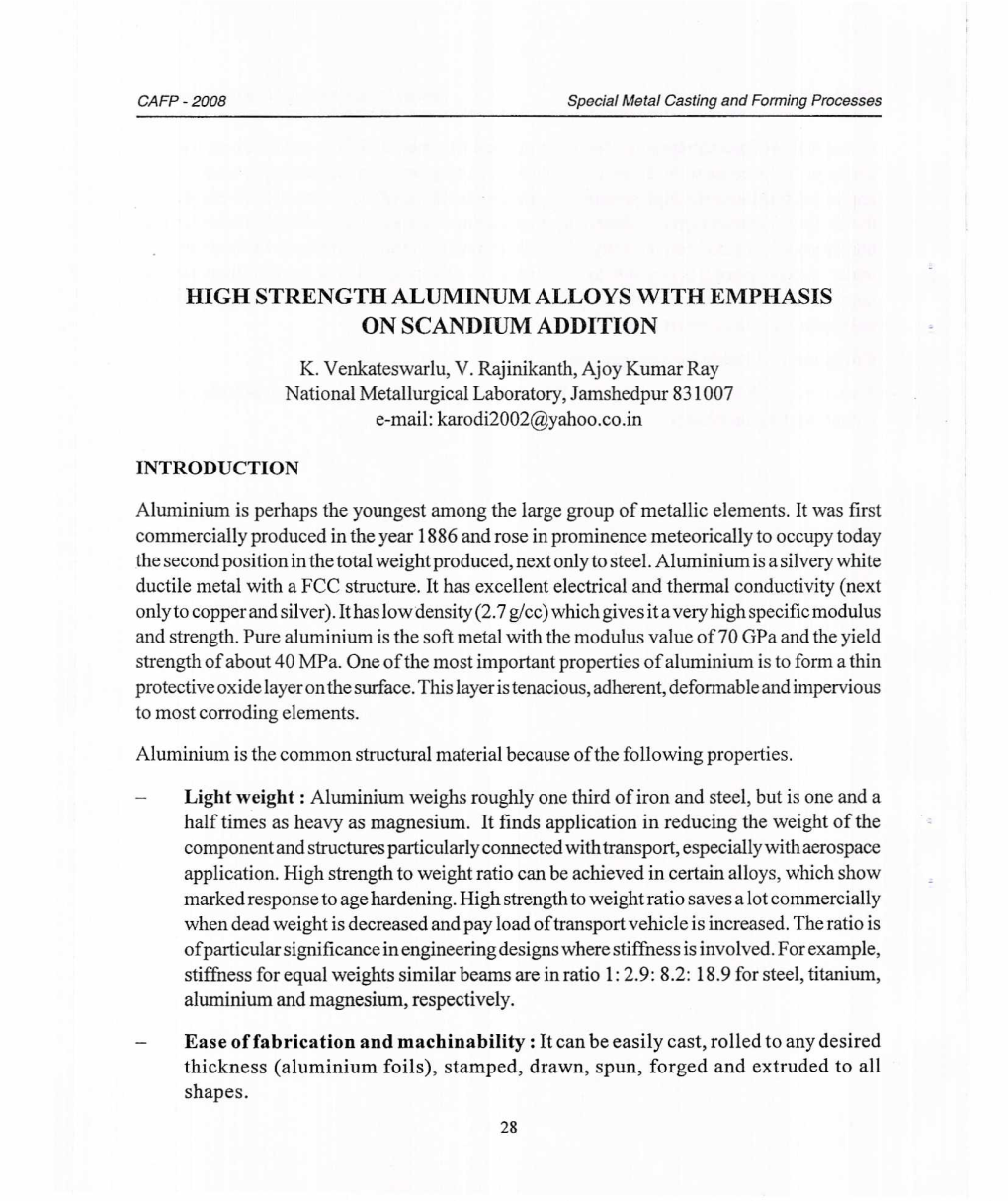 High Strength Aluminum Alloys with Emphasis on Scandium Addition K