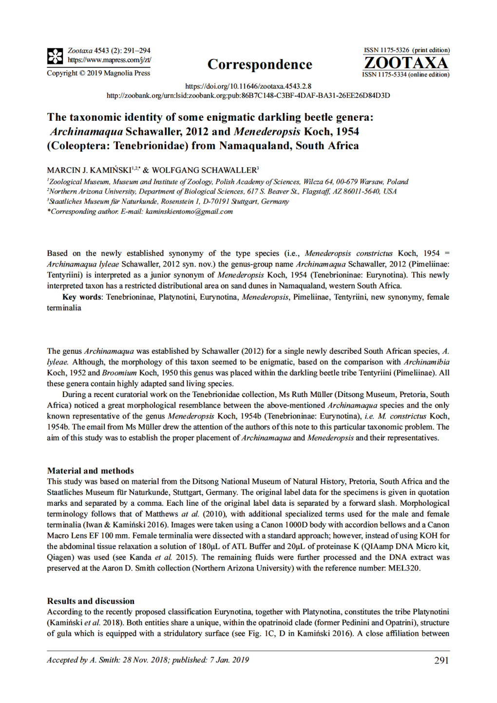 The Taxonomic Identity of Some Enigmatic Darkling Beetle Genera