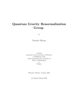 Quantum Gravity Renormalization Group