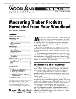 Measuring Timber Products Harvested from Your Woodland Paul Oester and Steve Bowers