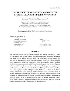 Does Binding of Synesthetic Color to the Evoking Grapheme Require Attention?