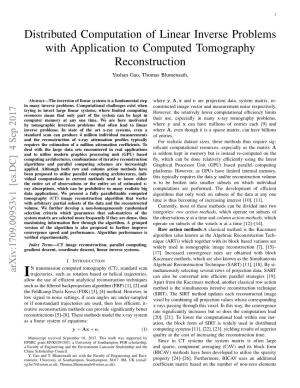 Distributed Computation of Linear Inverse Problems with Application to Computed Tomography Reconstruction Yushan Gao, Thomas Blumensath